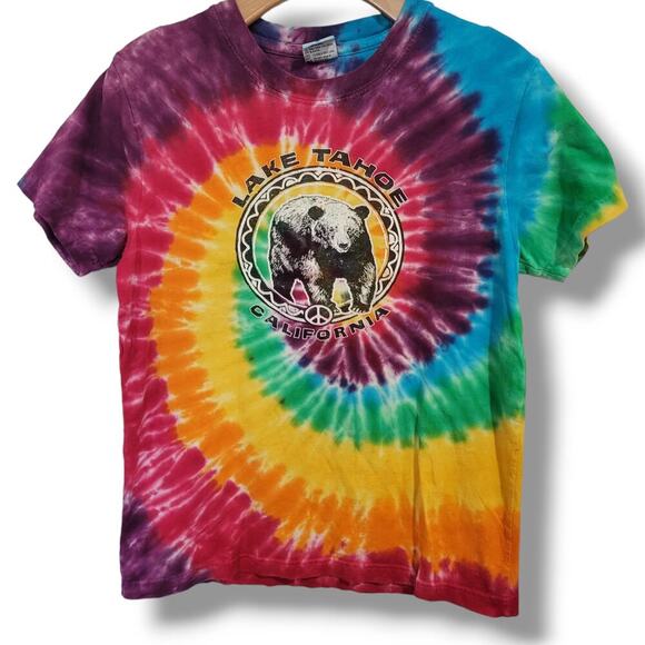 Art Forms adult Unisex rainbow tie-dye Lake Tahoe California pullover t-shirt - Picture 1 of 7